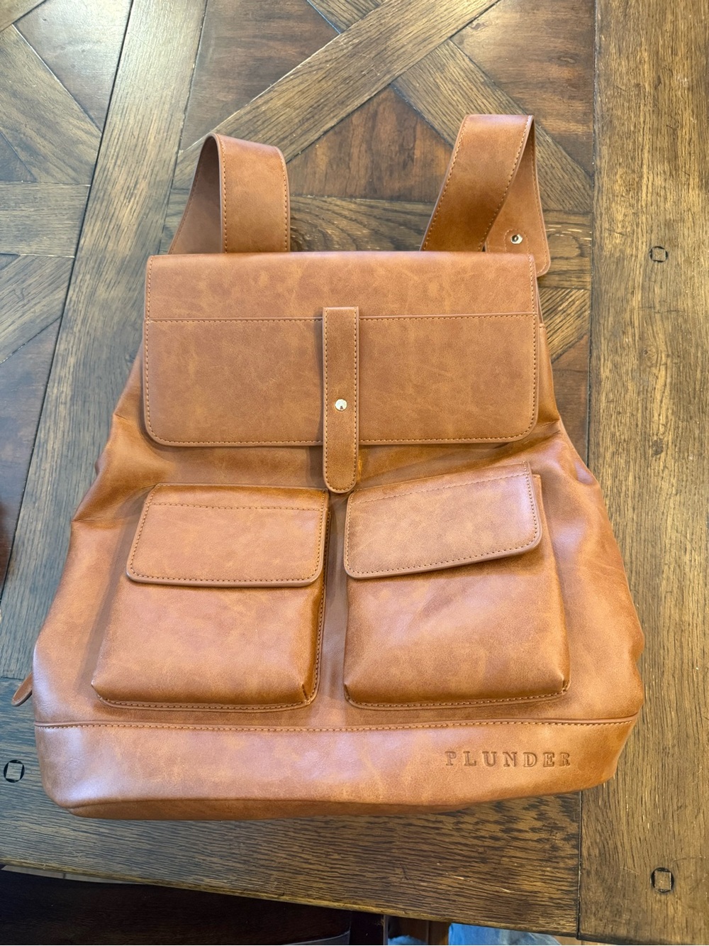 Tan Leather-Style Backpack